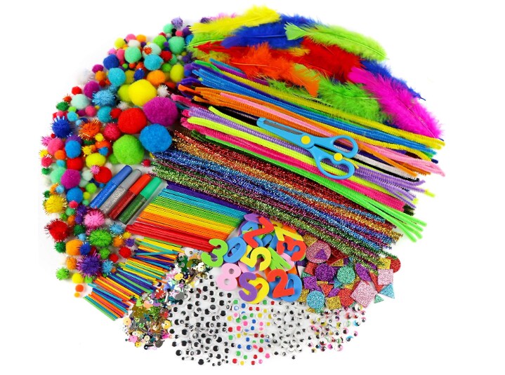 Art and Craft Kits &#x2013; Mega Kids Arts &#x26; Crafts Supply Set (1750+ Pieces) for Ages 4&#x2013;8 &#x2013; Pom Poms, Pipe Cleaners, Googly Eyes, Foam, Feathers &#x26; More