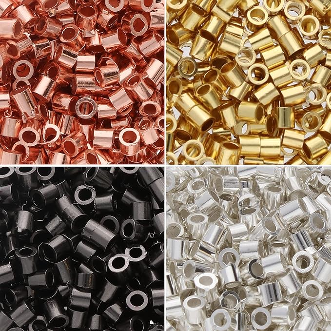 The Beadsmith Tube Crimp Beads, Gold Color, Uniform Cylindrical Shape, No Sharp Edges, Designed to Secure the Ends of Jewelry Stringing Wires and Cables