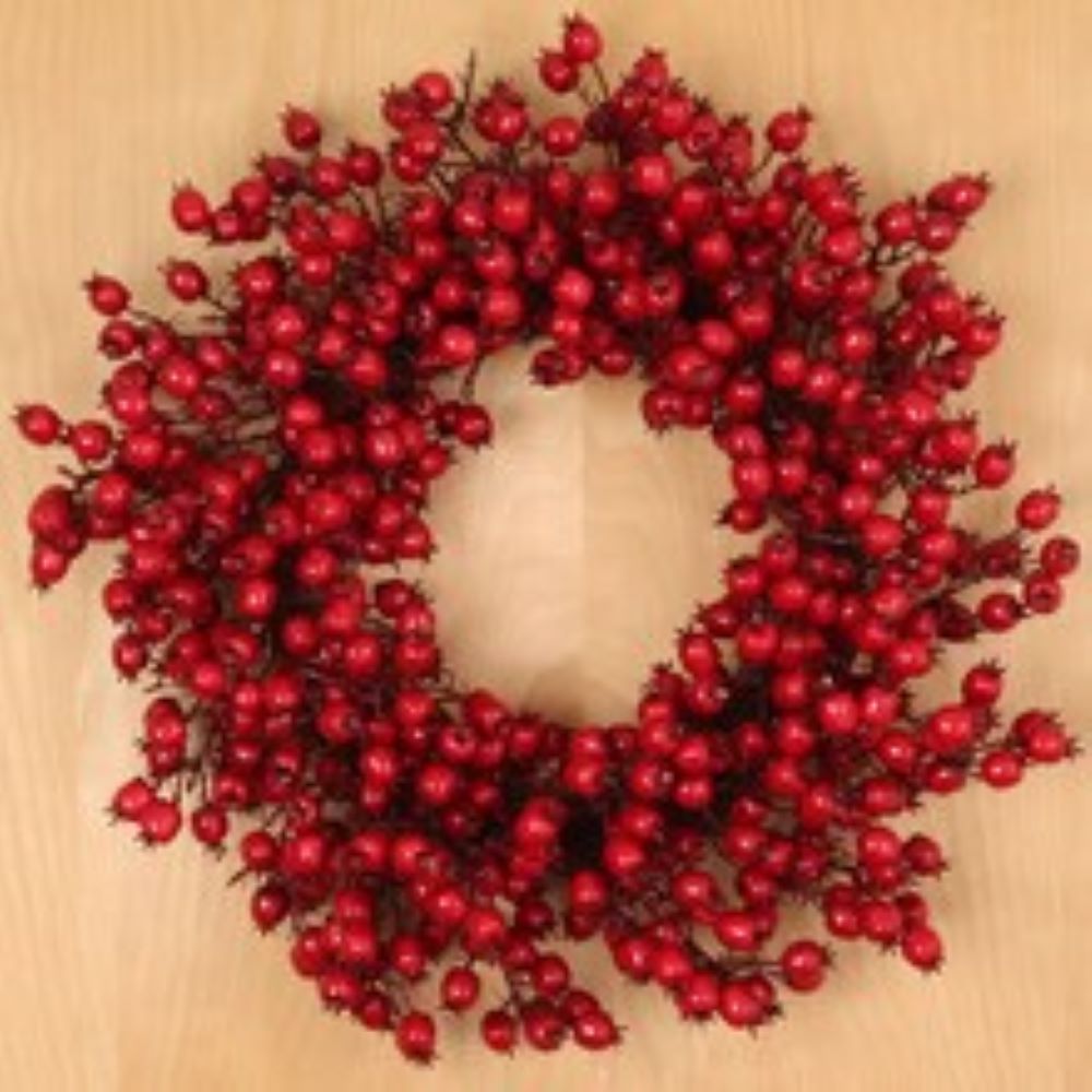 6PC All-Season 22&#x22; Vibrant Red Large Christmas Hawthorn Berry Wreath - Realistic Berries for Valentine&#x27;s Day &#x26; Front Door Accents - Indoor/Outdoor Xmas Elegance for Home &#x26; Office Decor