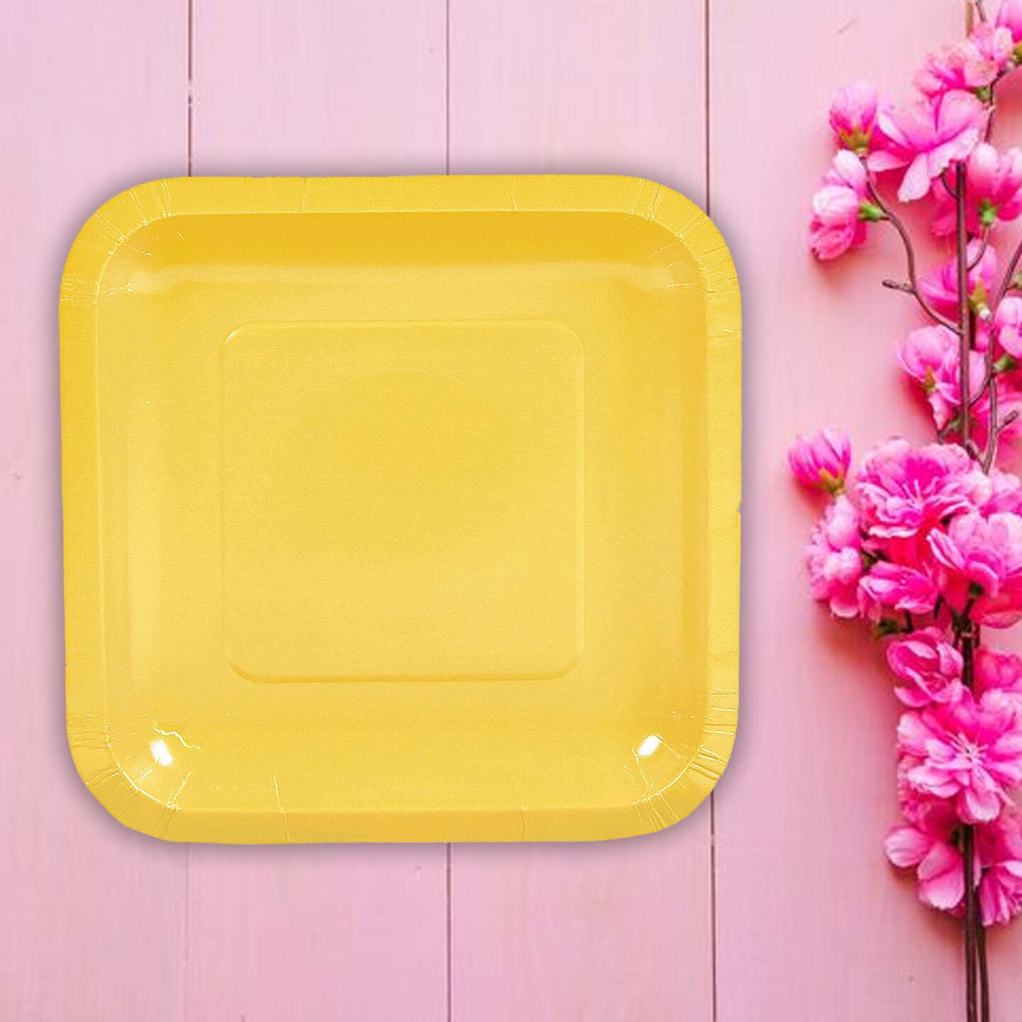24 Count Yellow Square Paper Dessert Plates Bright Disposable Plates for Parties 7 Inch