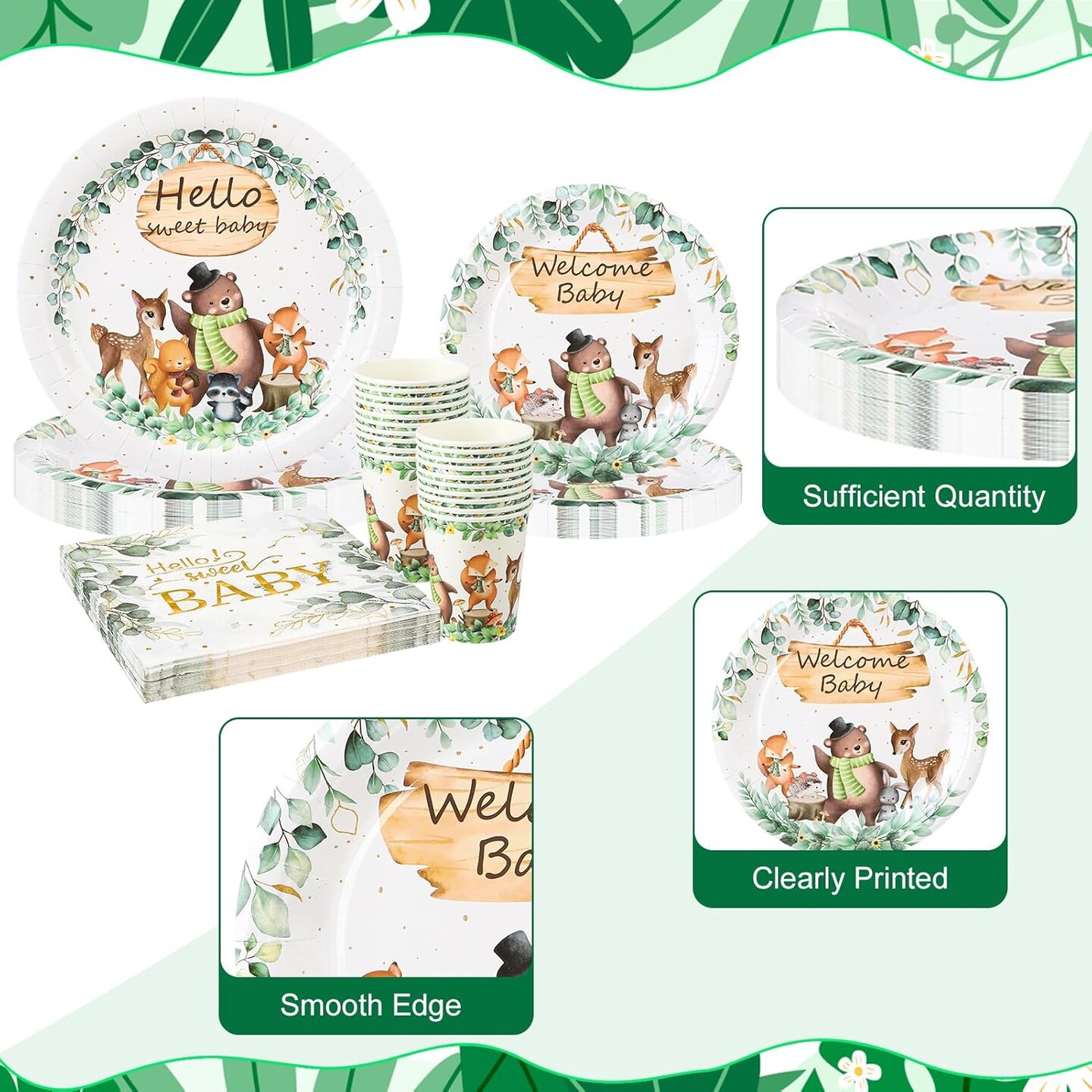 140PCS Woodland Baby Shower Decorations - 20 Guests