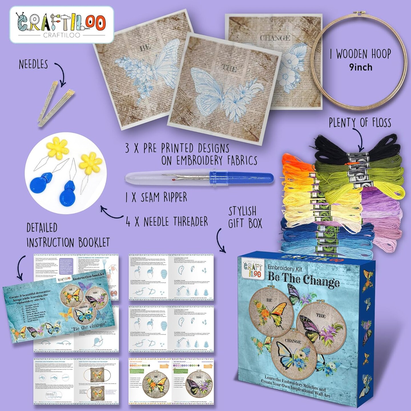 Stamped Embroidery Patterns Starter Embroidery Kit