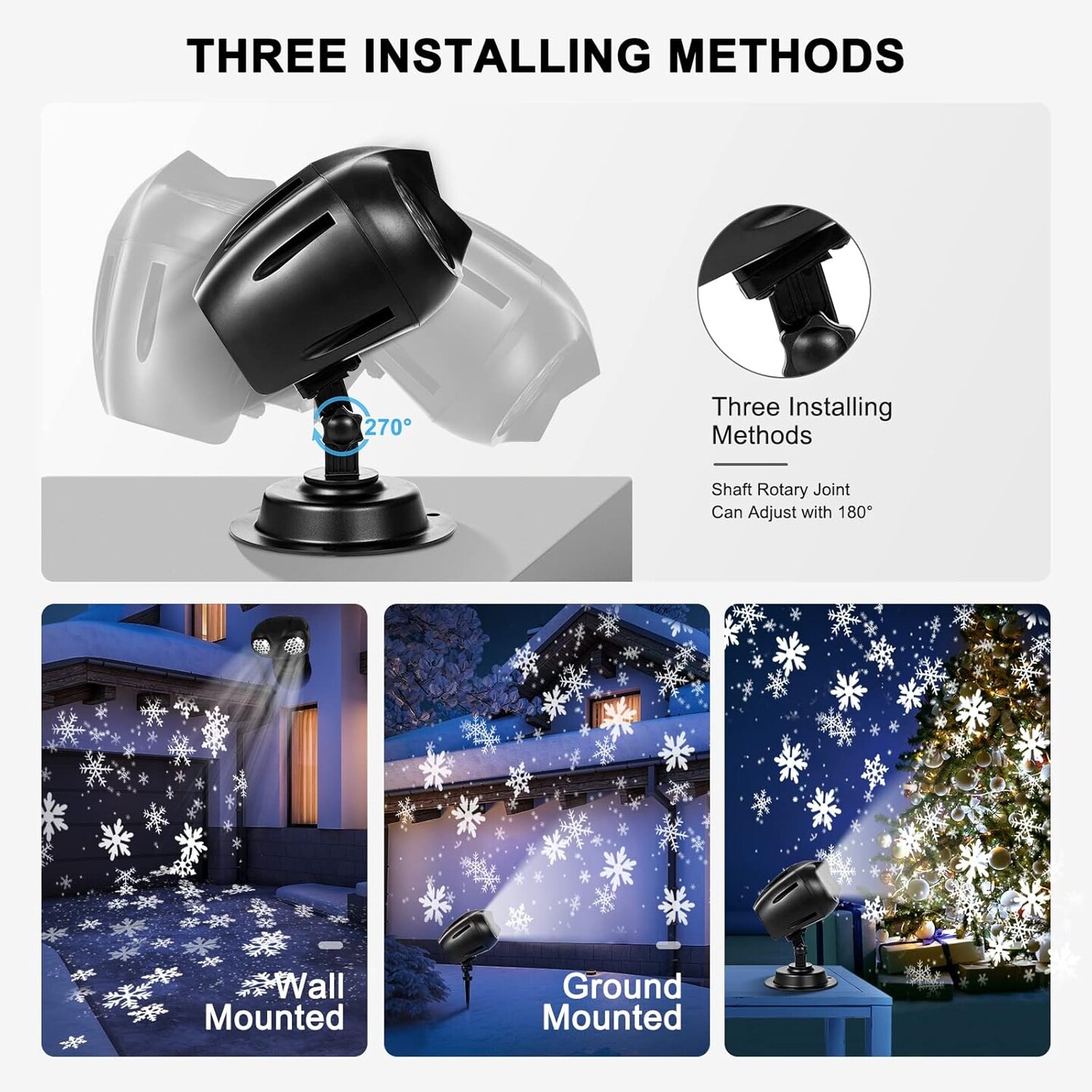 Christmas Snow Projector Lights with Remote Control - Black