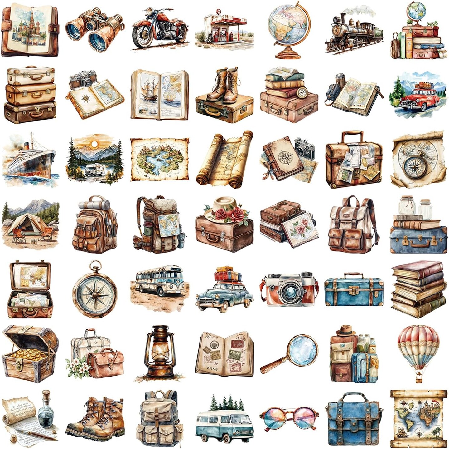 50Pcs Retro Travel Stickers Pack for Scrapbook(Multi Color)
