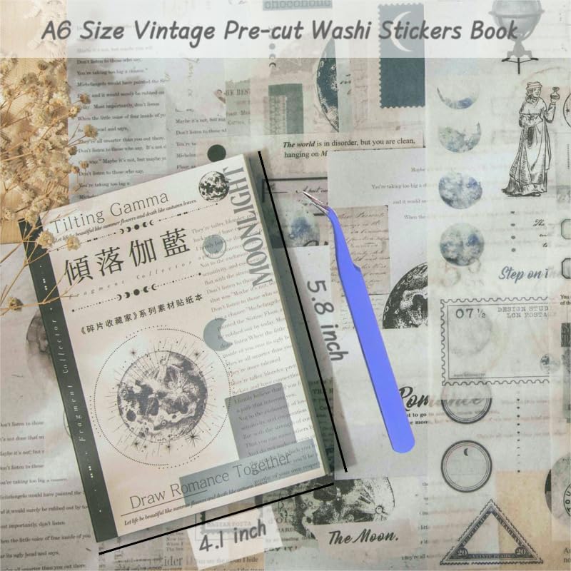 40 Sheets Vintage Washi Stickers Book for Scrapbook(Blue Planet Theme)