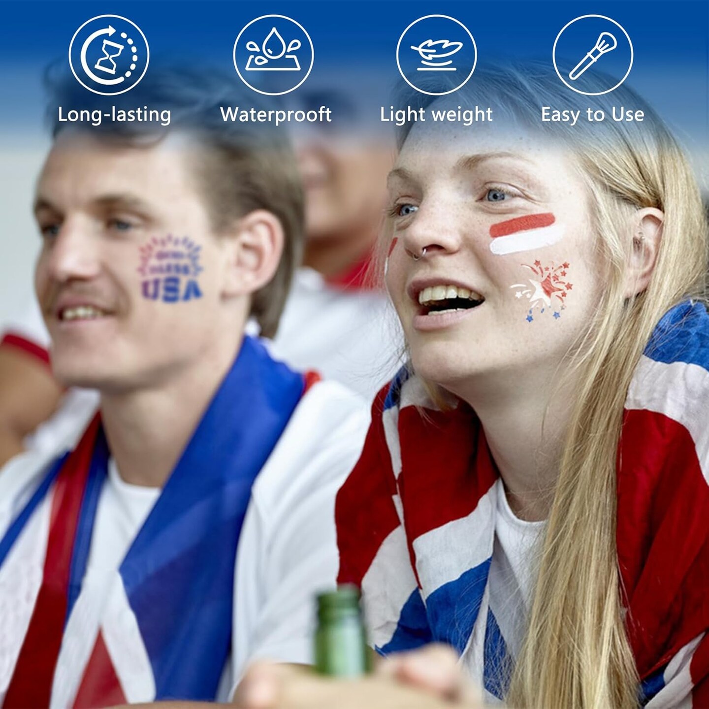 2 Set Patriotic Face Paint Kit with 12Pcs Stencil Stickers and Brush