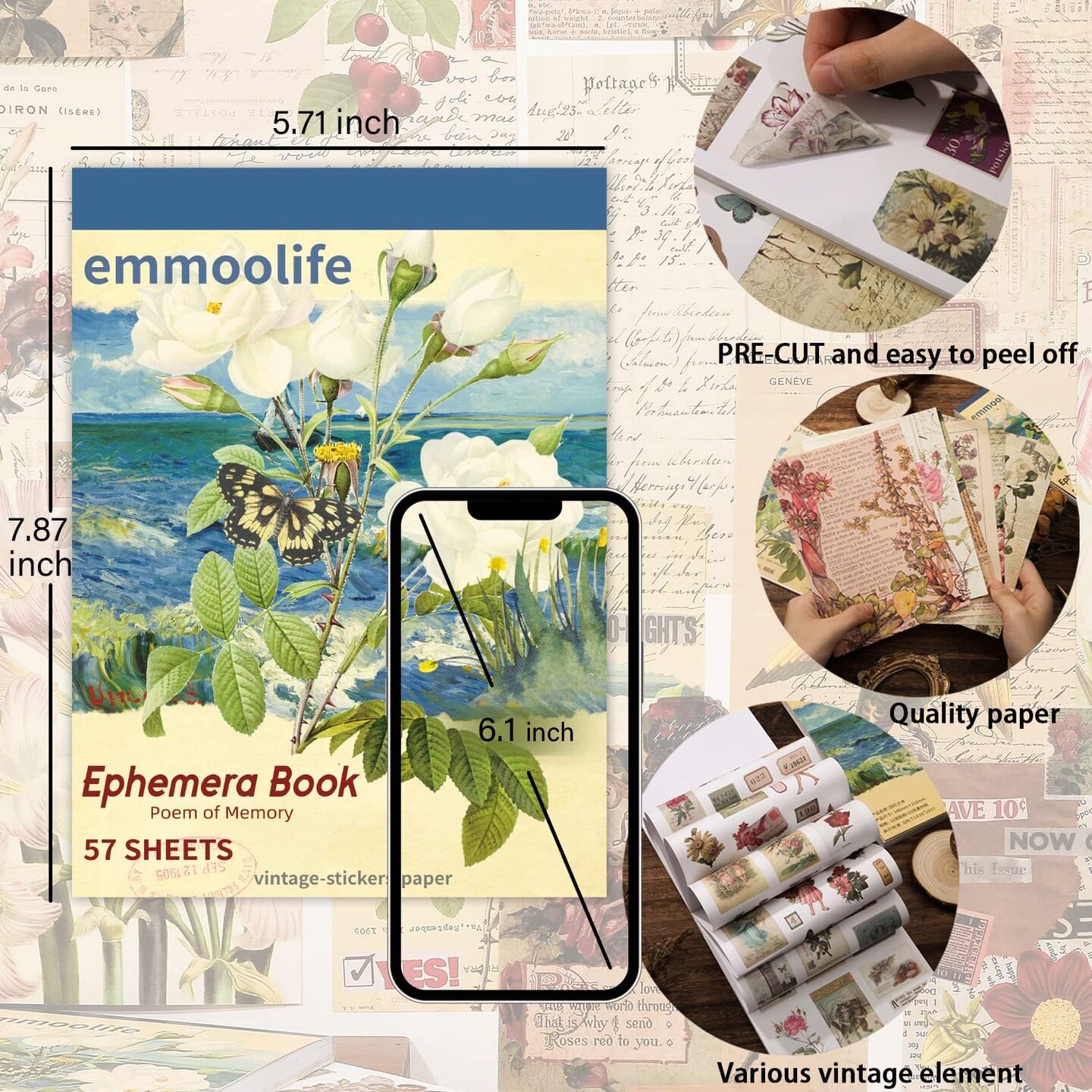 537pcs Vintage Washi Scrapbook Stickers and Papers (Green) 3.94 x 3.94 x 3.94 inches