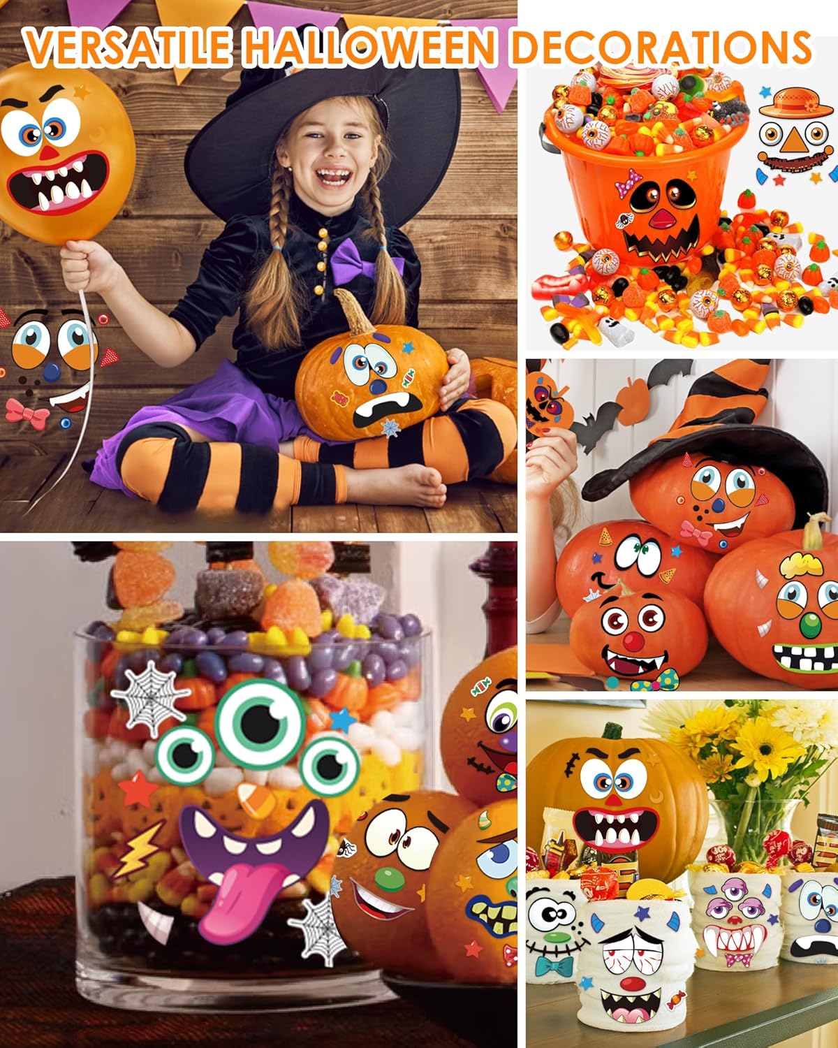 Pumpkin Decorating Stickers Kit - 48 Different Fun Faces