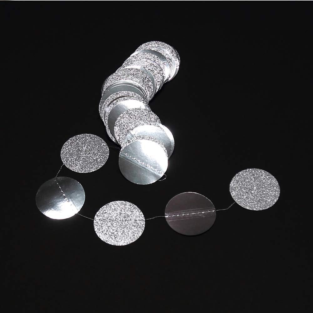 Glitter Silver Party Decorations Silver Circle Garland Hanging Dot Streamers Banner Backdrop Birthday Decoration Bachelorette Bridal Shower Engagement Anniversary Graduation Party Decor