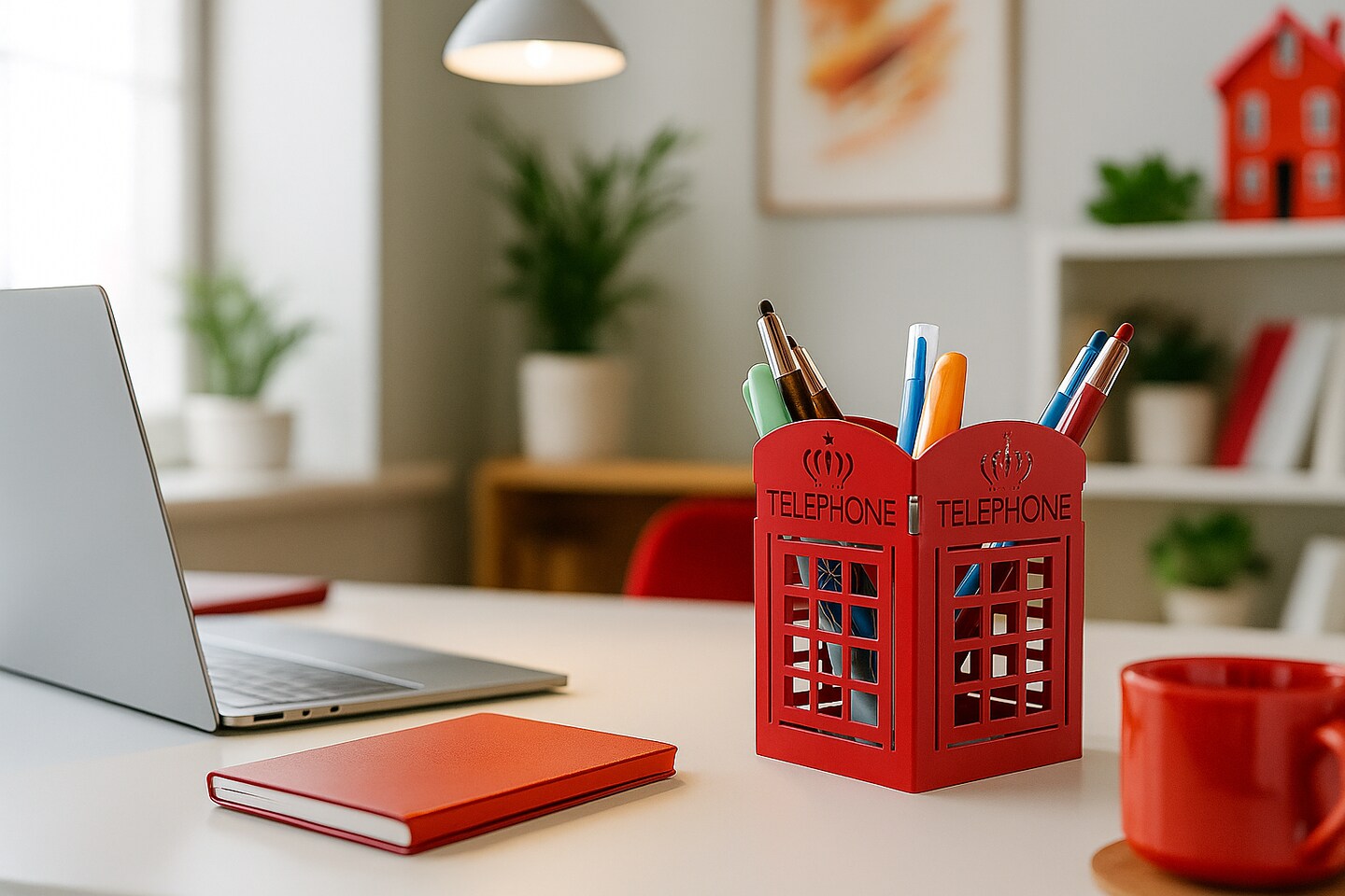 Mango Steam Tabletop Telephone Booth Pencil Cup Holder, Organizer