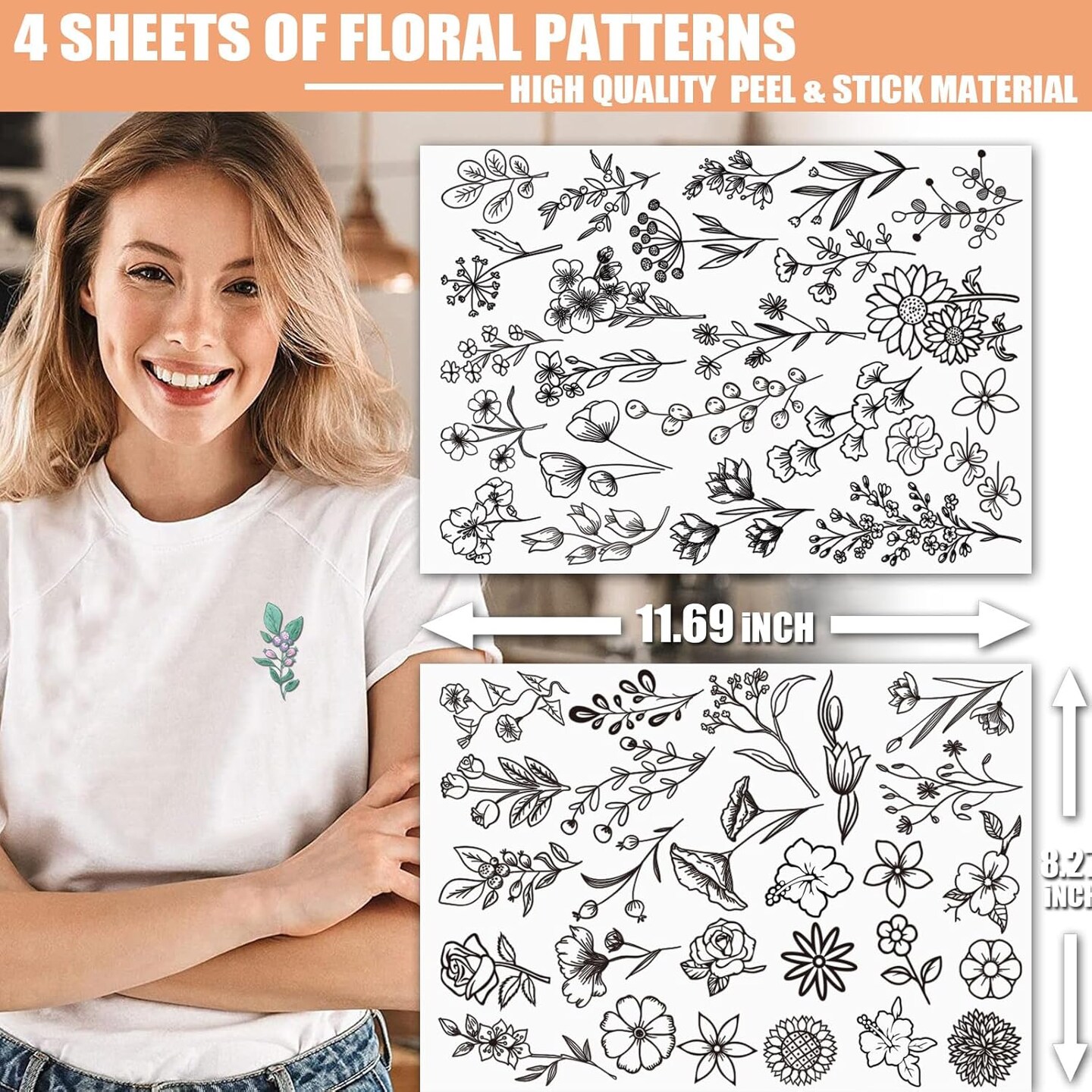 100Pcs Water Soluble Embroidery Stabilizers, Stick and Stitch (Flower, Pack of 2)