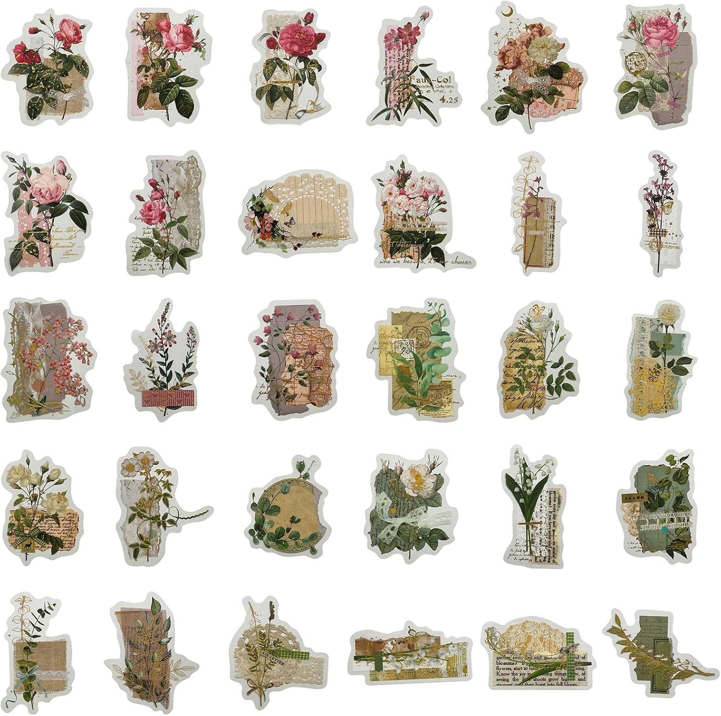 60Pcs Rose Green Leaves Natural Scrapbook Stickers (Green) 3.9 x 3.9 x 0.19 inches