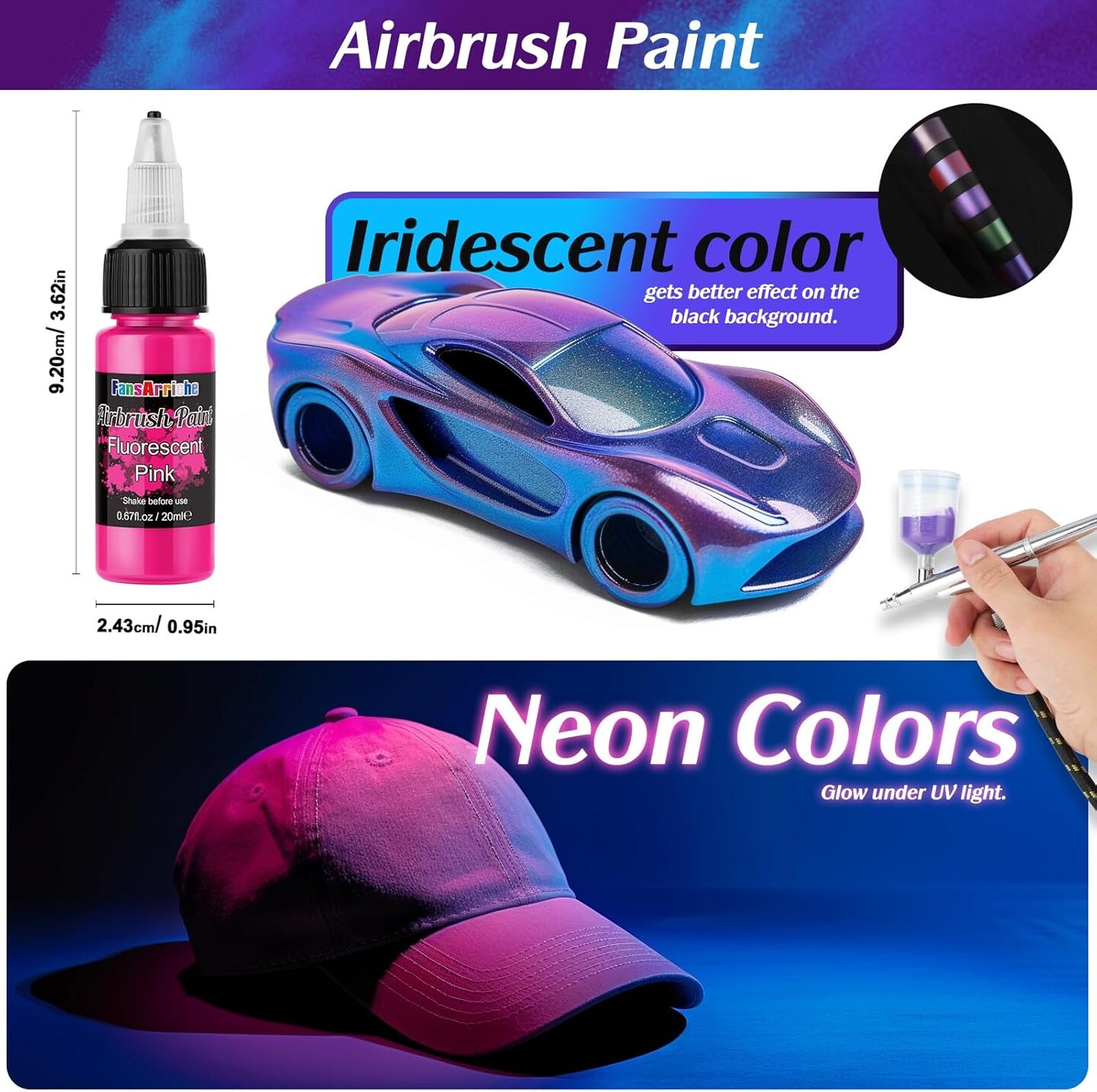 Airbrush Paint, 44 Colors with 6 Thinners Acrylic Air Brush Paint Set