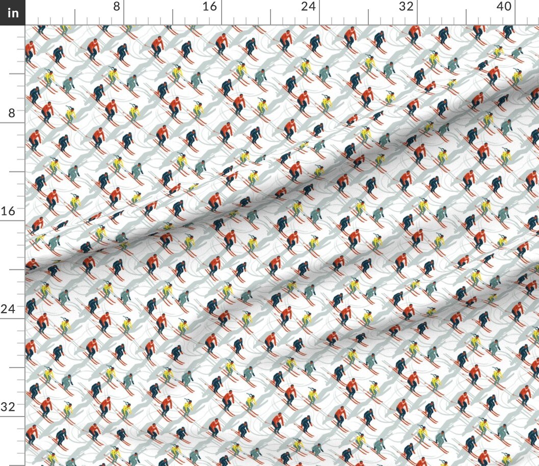Various Fabrics by the Yard or Fat Quarter Ski Carnival Vintage Style Skiing Snow Winter Scene Red Blue White Retro Custom Printed Fabric by Spoonflower
