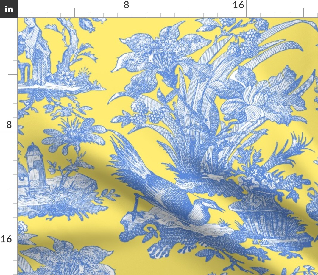 Chinoiserie Toile Lemon Yellow Asian Custom Printed Fabric by Spoonflower Various Fabrics by the Yard or Fat Quarter