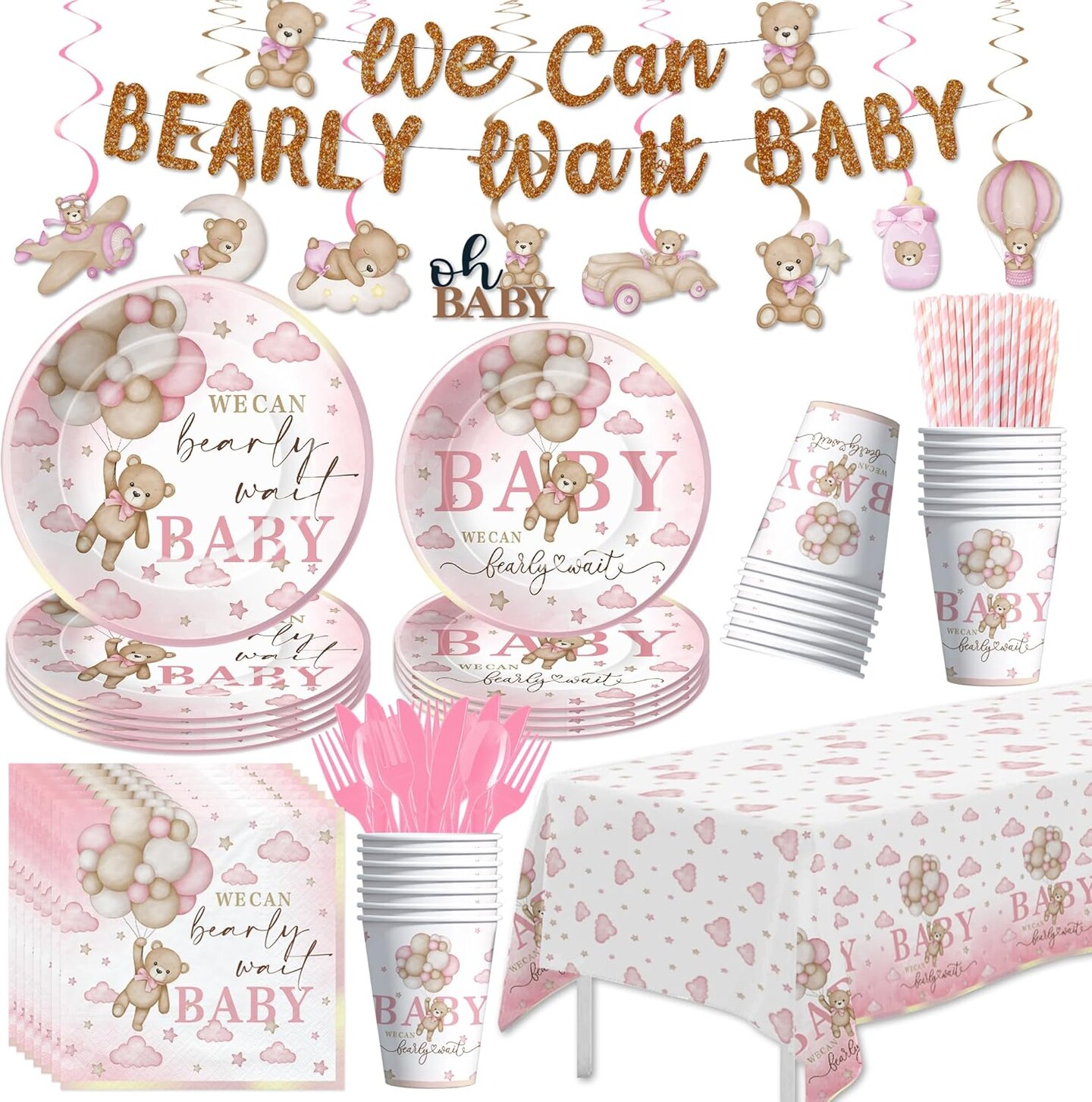 Pink Bear Baby Shower Decorations
