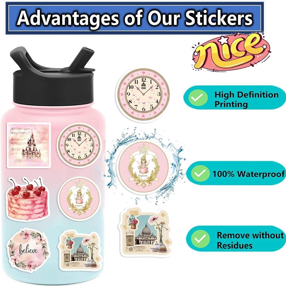 50pcs Vintage Pink Aesthetic Floral Sticker for Scrapbooking(Pink Floral)