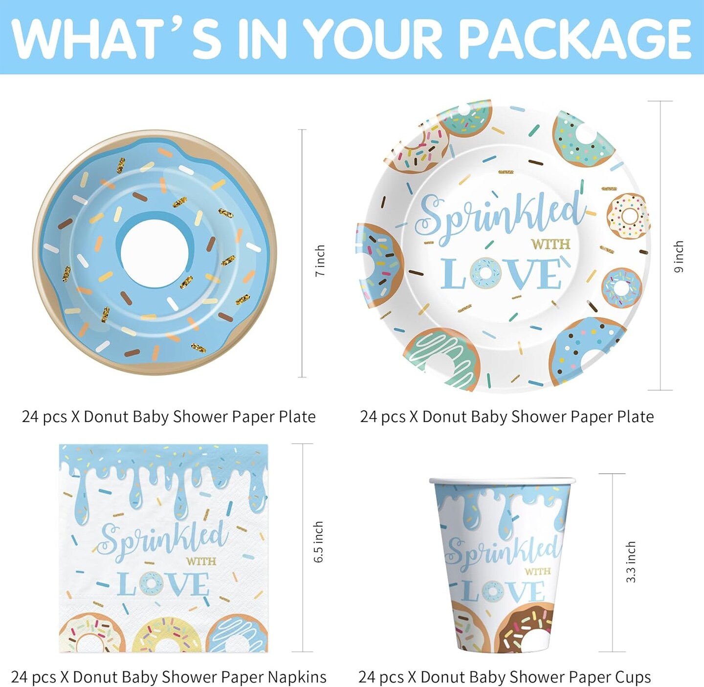 Donut Baby Shower Sprinkle Decorations & Tableware Sets - 24 Guests