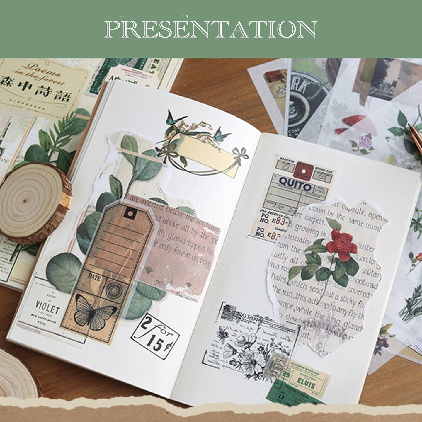 420Pcs Vintage Scrapbooking Stickers Pack - Butterfly &#x26; Plant