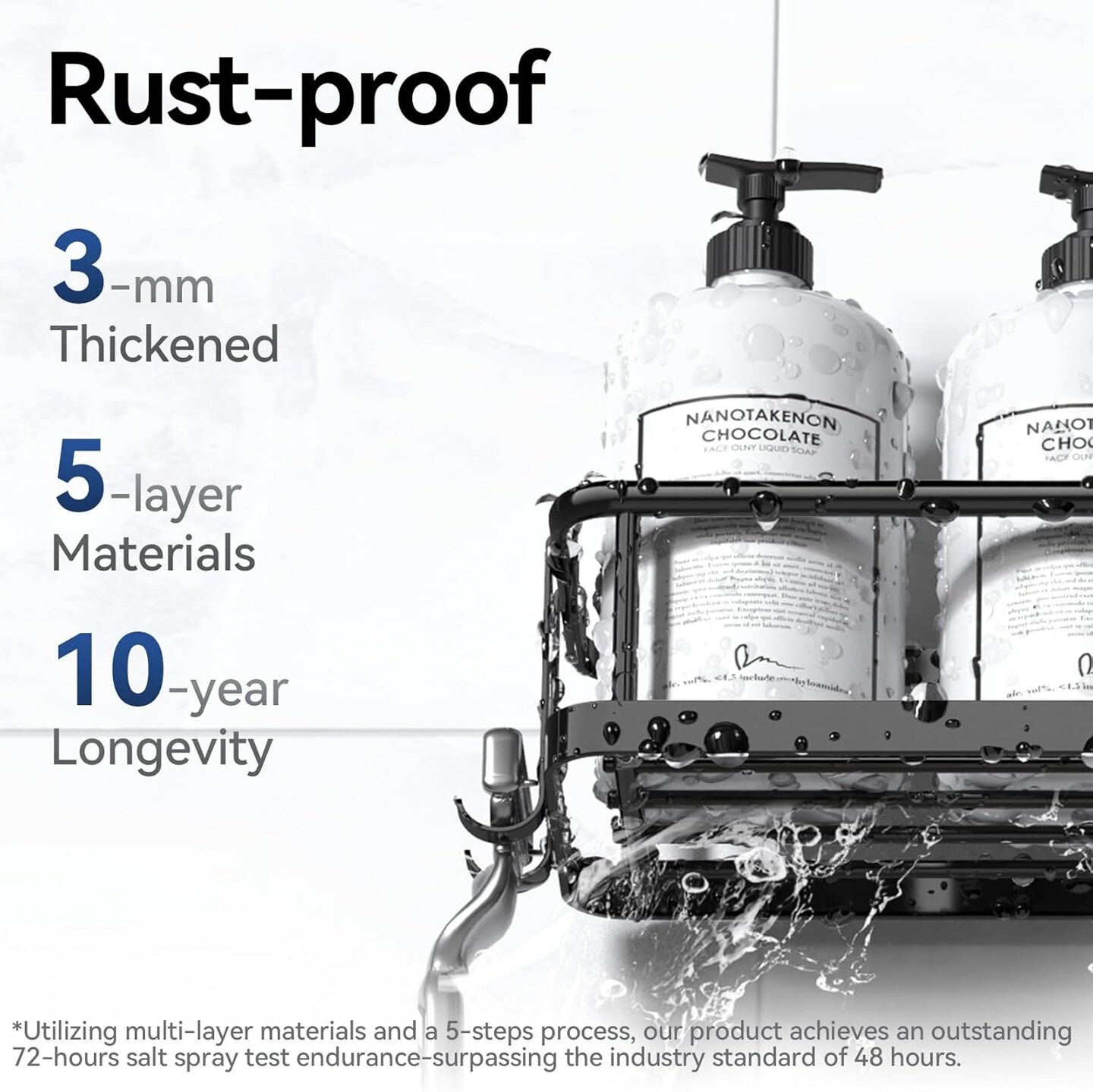 6 Pack Shower Caddy Organizer with Soap Holder and 12 Hooks - Black (L Size)