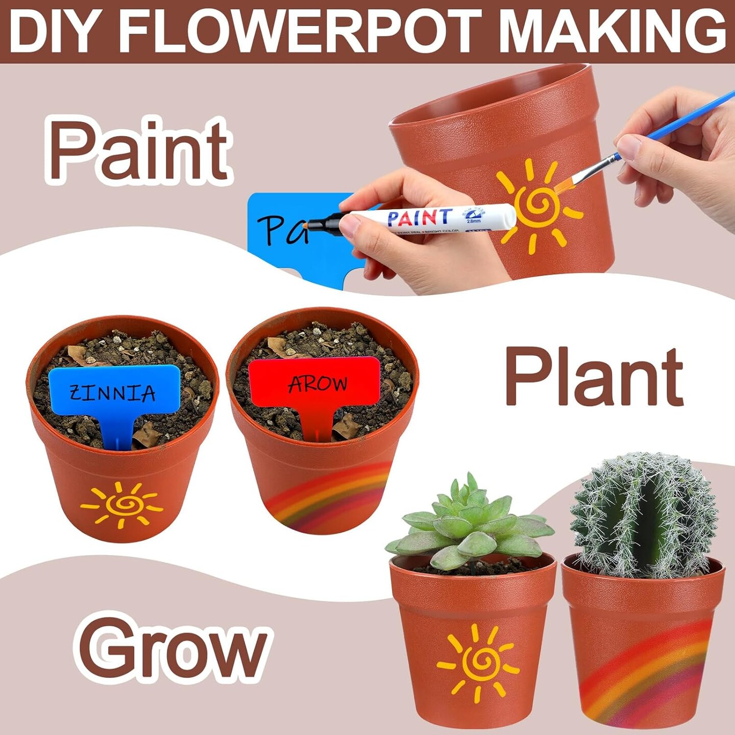 12 Sets 3.74&#x27;&#x27; Plastic Terracotta Pots Painting Kit