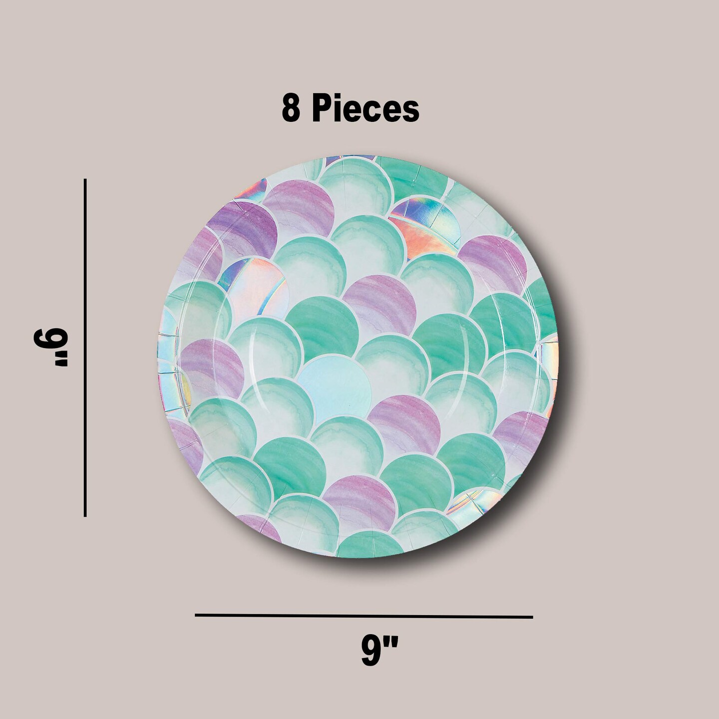 8 Count Mermaid Sparkle Paper Dinner Plates 9" Iridescent Ocean Theme Party Plates for Birthdays & Celebrations