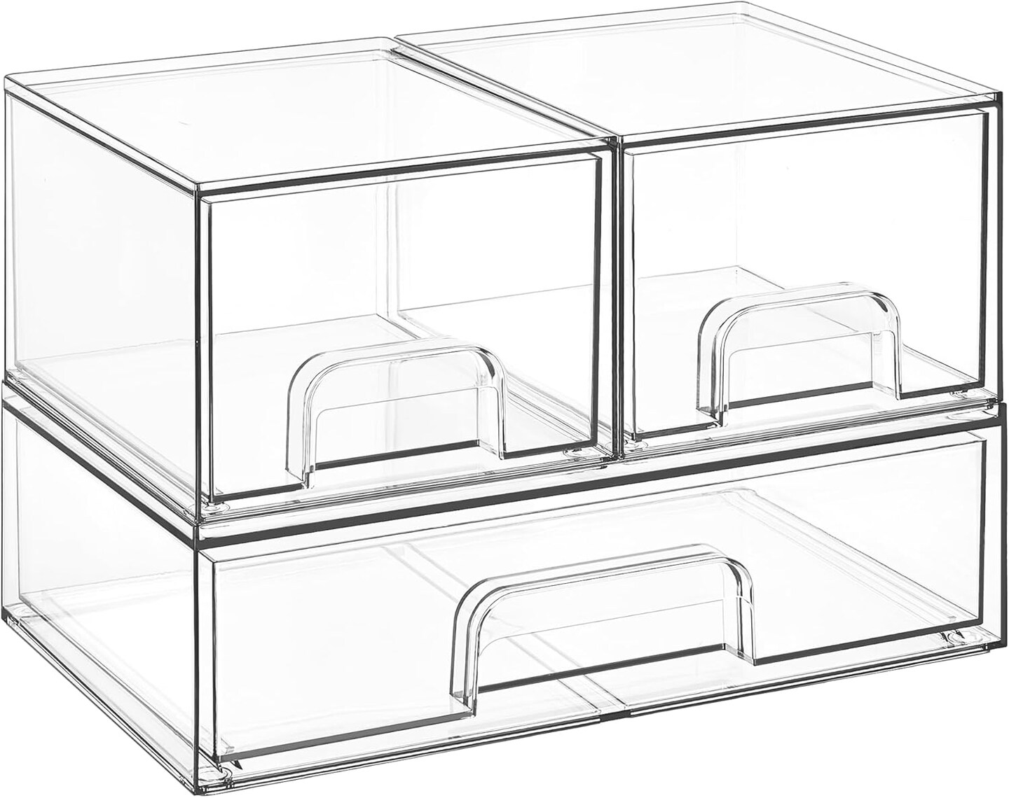 Set of 3 Stackable Plastic Storage Drawers - 2 Small+1 Wide