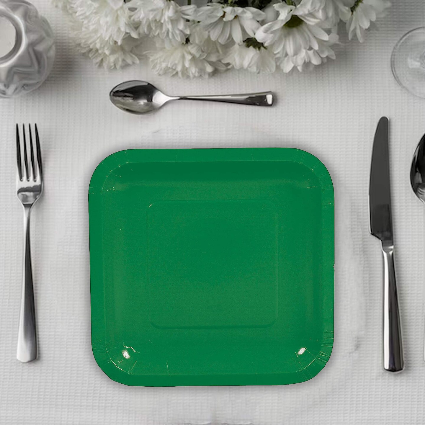 24 Count Green Square Paper Dessert Plates for Party Wedding Baby Shower Birthday Use 7"