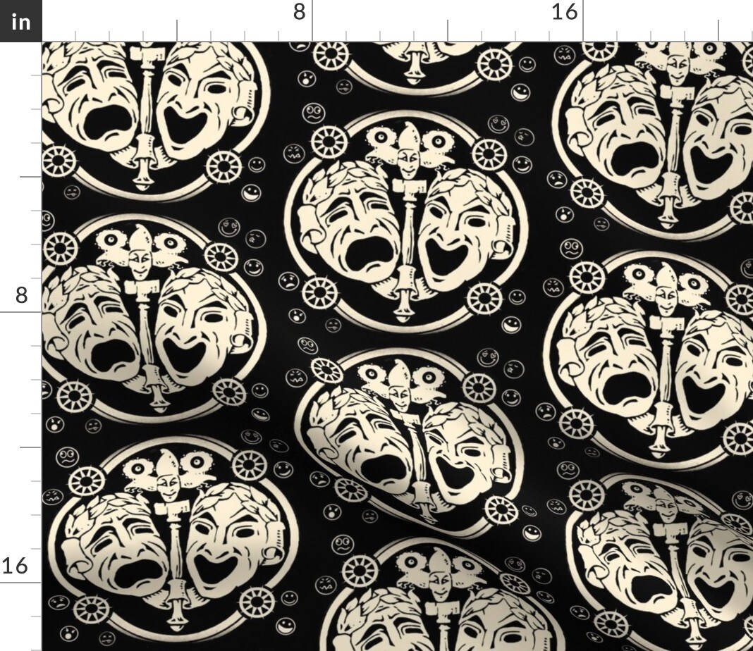 Drama Mask Theater Actor Custom Printed Fabric by Spoonflower Various Fabrics by the Yard or Fat Quarter