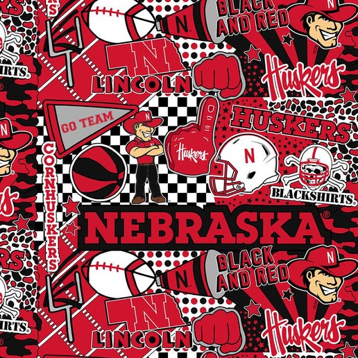 Licensed NCAA University of Nebraska Pop Art NE-1165 Cotton Fabric by the Yard