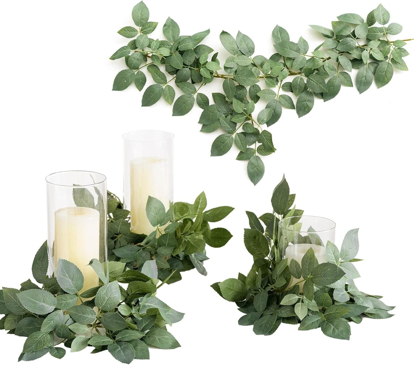 Artificial Rose Leaf Greenery Garland - 6 Pack