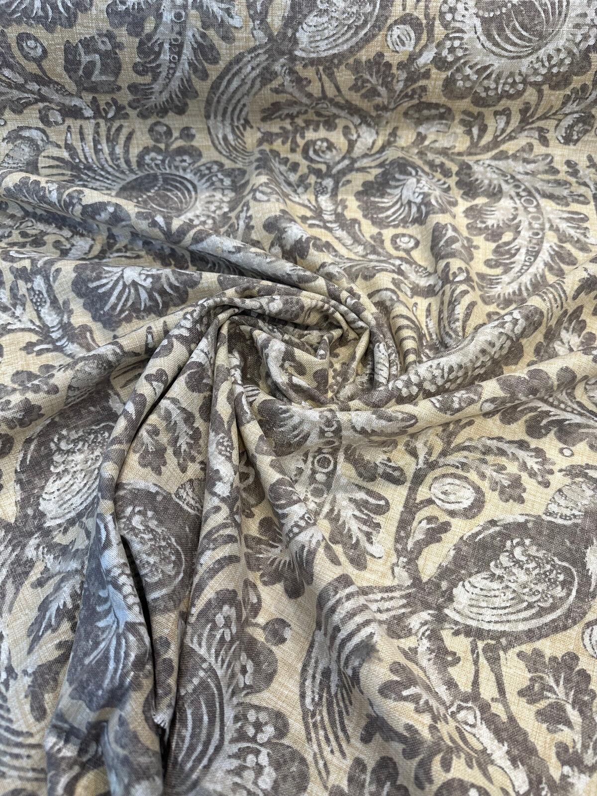 1 Yard Waverly Desert Bird Linen Rayon Blend Fabric, Upholstery Drapery Print 54&#x22; Wide