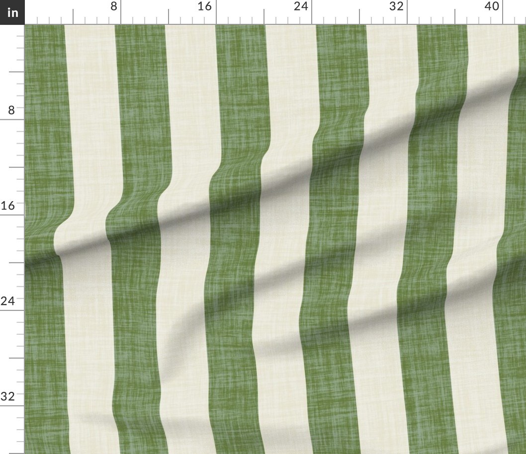 Various Fabrics by the Yard or Fat Quarter Preppy Traditional Grandmillennial Stripe Wide Green Beige Linen Look Faux Texture Bold Minimalism Summer Camp Lake House Beach Vacation Home Custom Printed Fabric by Spoonflower