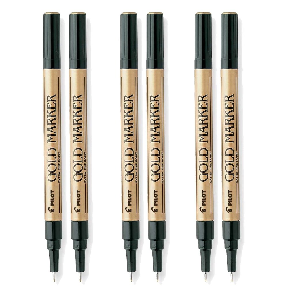 Pilot Gold Metallic Permanent Paint Marker, Extra Fine Point, 6/pk (41500)