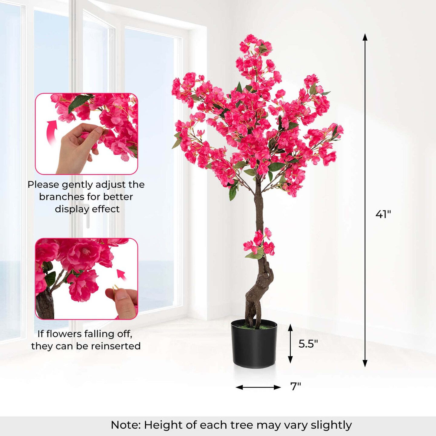 Costway 1/2 Pack 42&#x22; Artificial Plum Blossom Tree with 92 Flowers &#x26; Realistic Trunk Indoor