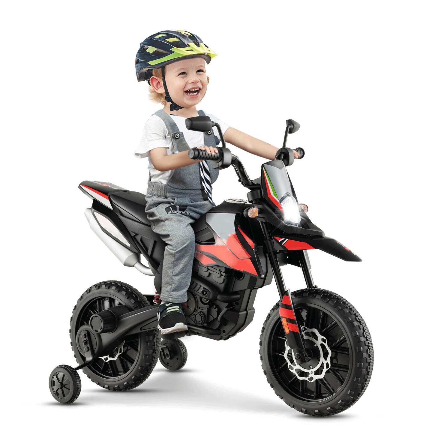 Metal 12V Kids Motorcycle with Dual Motors, Music and Training Wheels