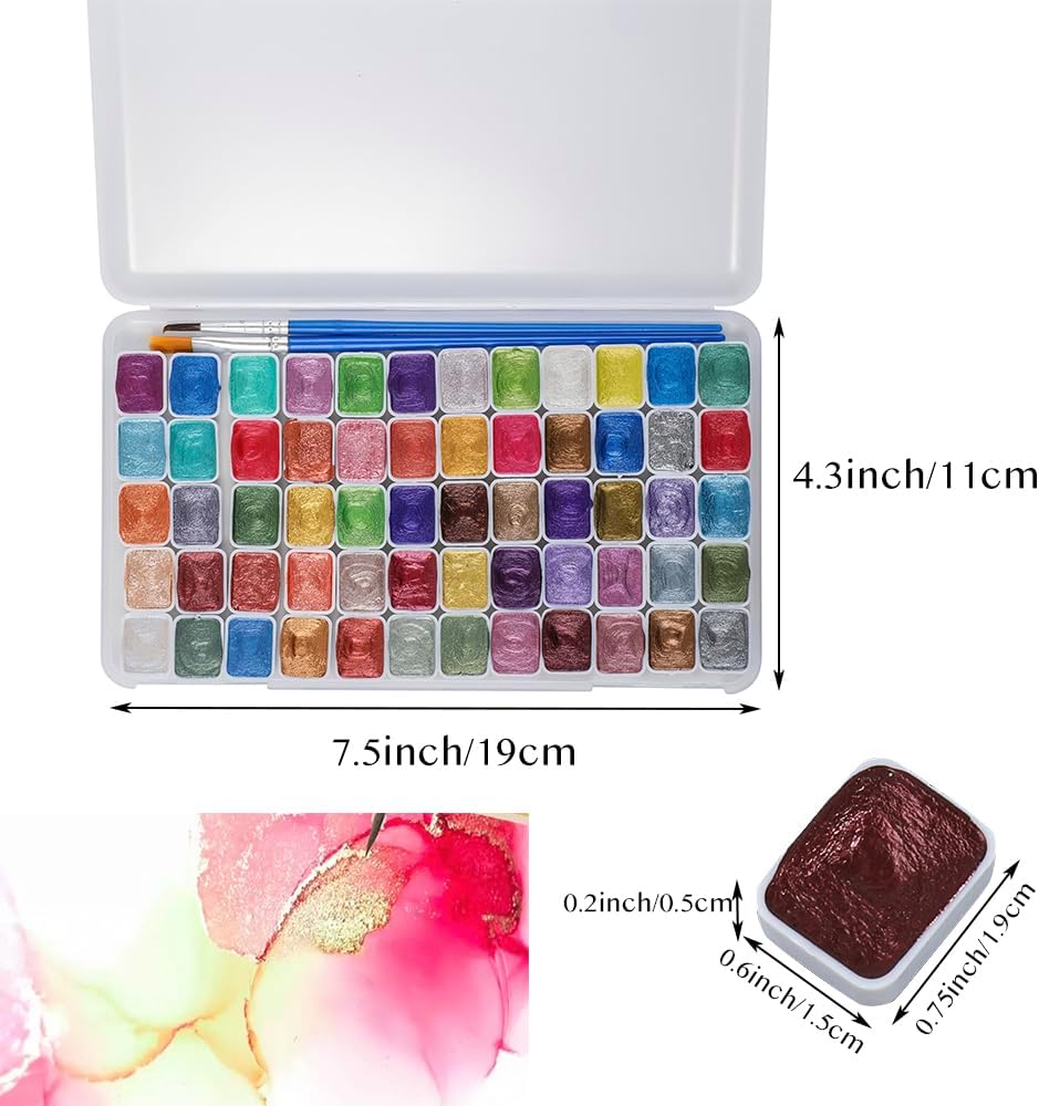 Metallic Watercolor Paint Set 60 Colors, Art Supplies Watercolors Paint Kit Travel Water Colors with Paint Brushes, Crafts Painting Supplies, Drawing Gifts Artists