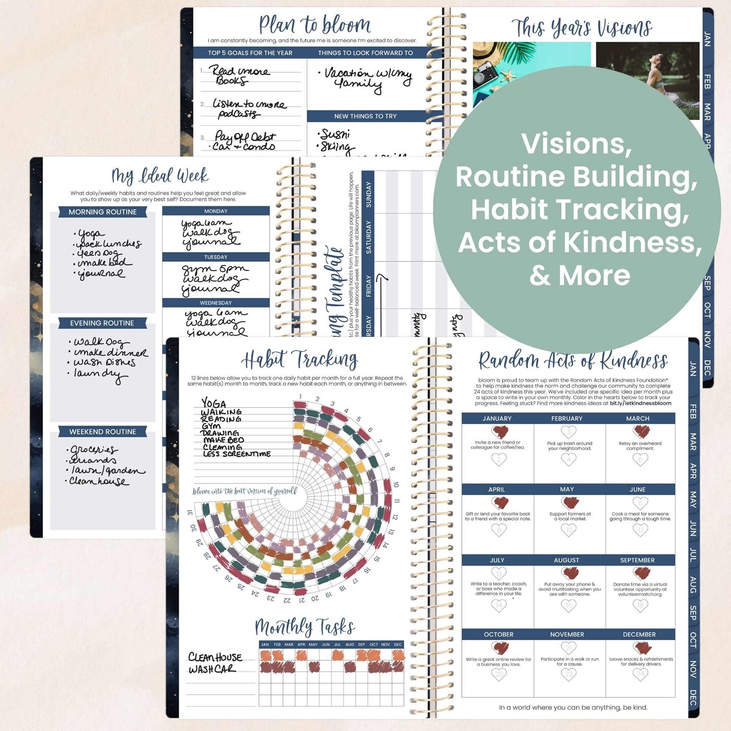 bloom daily planners 2026 Soft Cover Weekly &#x26; Monthly Planner, 5.5&#x22; x 8.25&#x22;, Midnight Sky