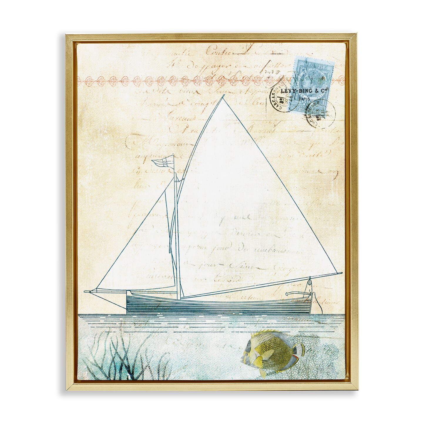 Stupell Industries Antique Sailboat & Postal Stamp Floating Frame By ...