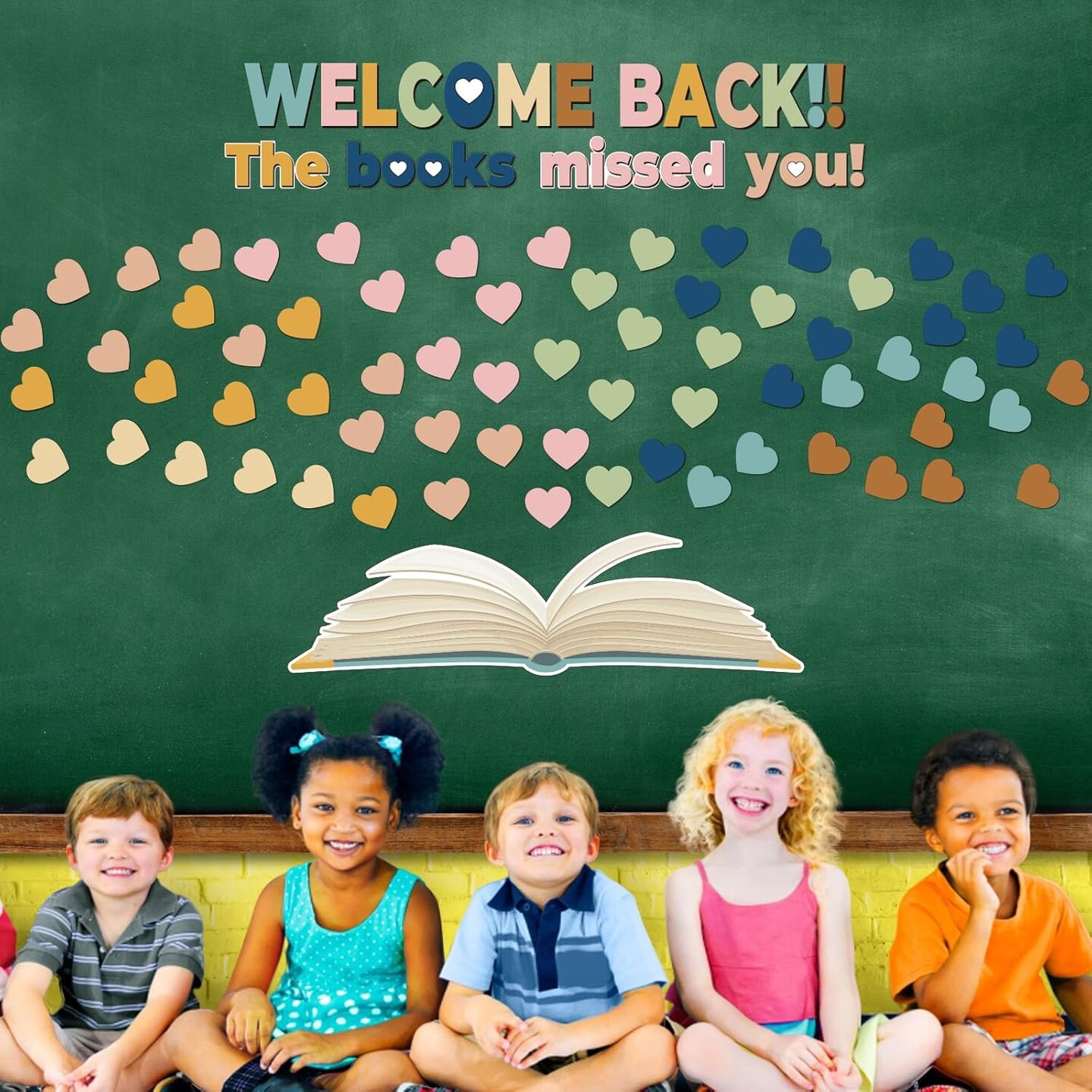 Boho Heart Bulletin Board Decorations Set (Pink, Blue, Green, Yellow, Orange)