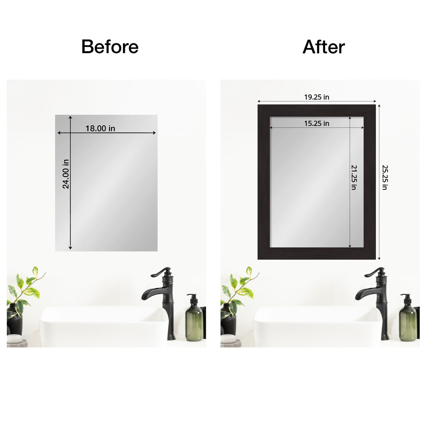 Amanti Art Mirror Makeover Bathroom Mirror Frame Border Kit -  Fully Assembled Peel and Stick Frame - Mirror NOT Included - Furniture Espresso Narrow Trim