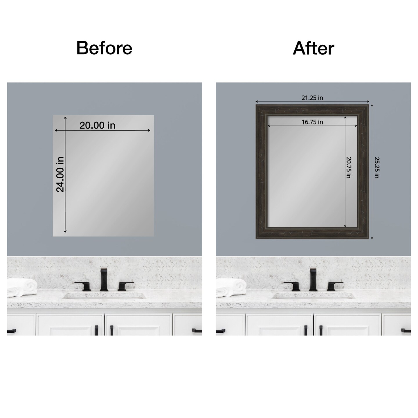Amanti Art Mirror Makeover Bathroom Mirror Frame Border Kit -  Fully Assembled Peel and Stick Frame - Mirror NOT Included - Shipwreck Narrow Trim