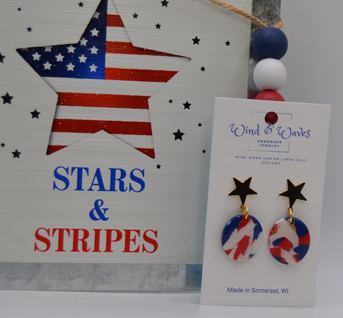 Patriotic 4th Of July Earrings - Red White Blue American Flag Star Heart Dangle Earrings For Women