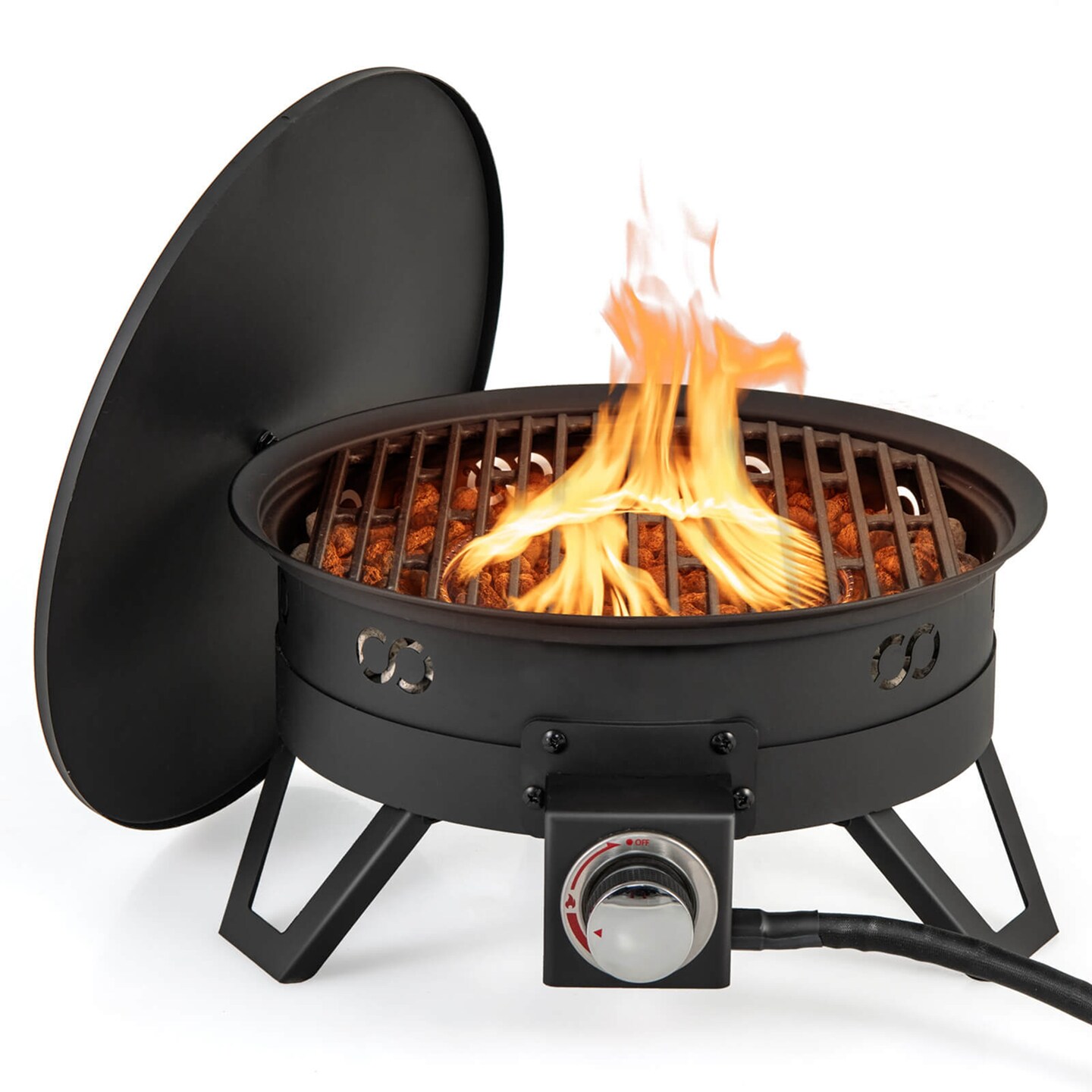 Costway 17&#x22; Portable Gas Fire Pit with Folding Legs &#x26; Removable Grill Carrying Bag