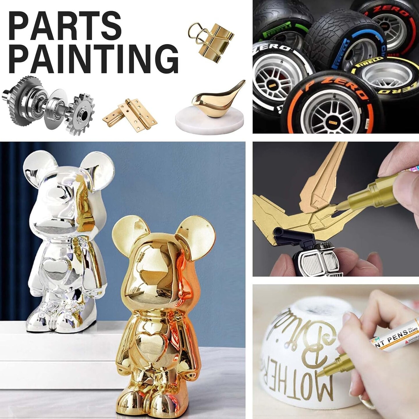 Oil Based Paint Markers, Dual Tip Paint Pens(0.7mm & 3mm), Gold Silver Permanent Paint Marker Pen, Waterproof, Quick Dry