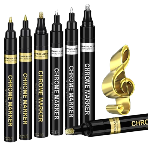 6Pcs Oil-based Chrome Mirror Markers - Silver &#x26; Gold Permanent Metallic Markers for Model Painting