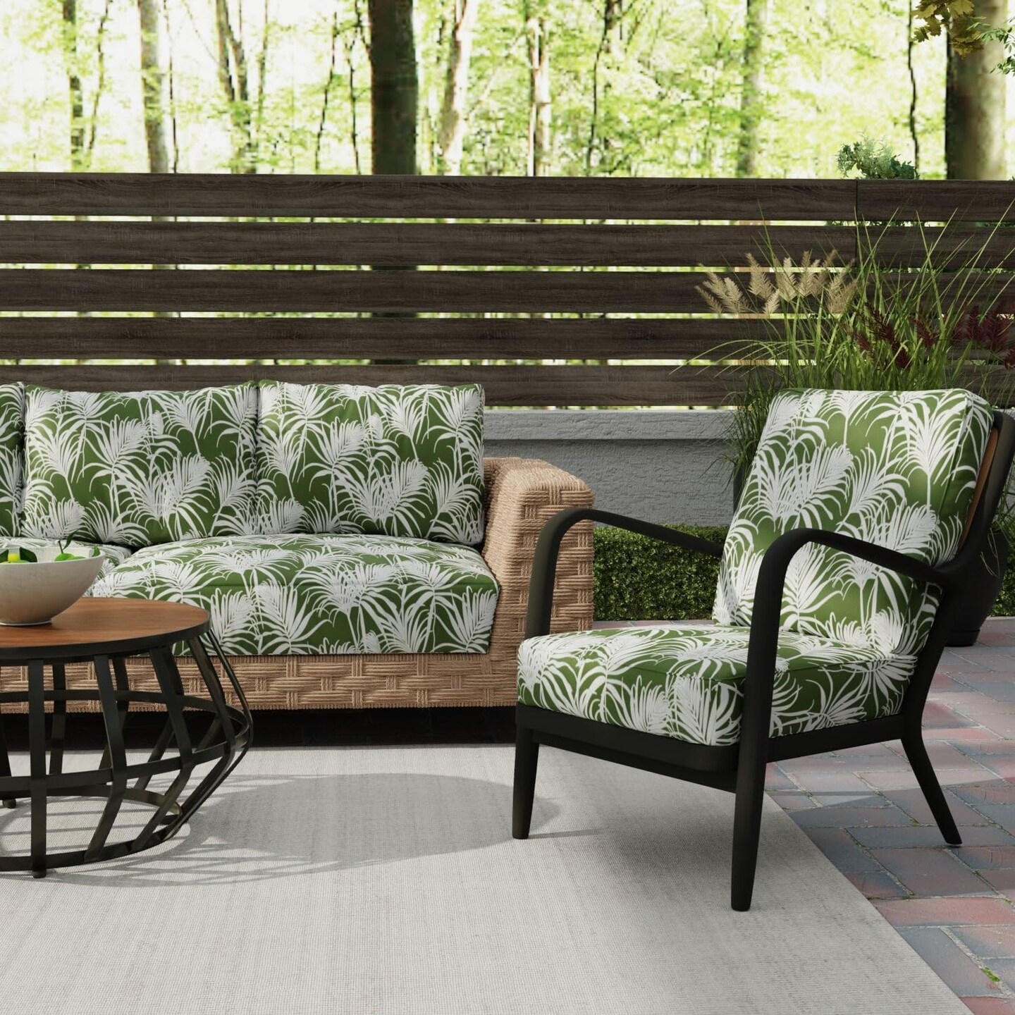 Green Stain Resistant Performance Pet Friendly Leaves Botanical Print Upholstery Fabric by The Yard - SKU: Peterson Fern