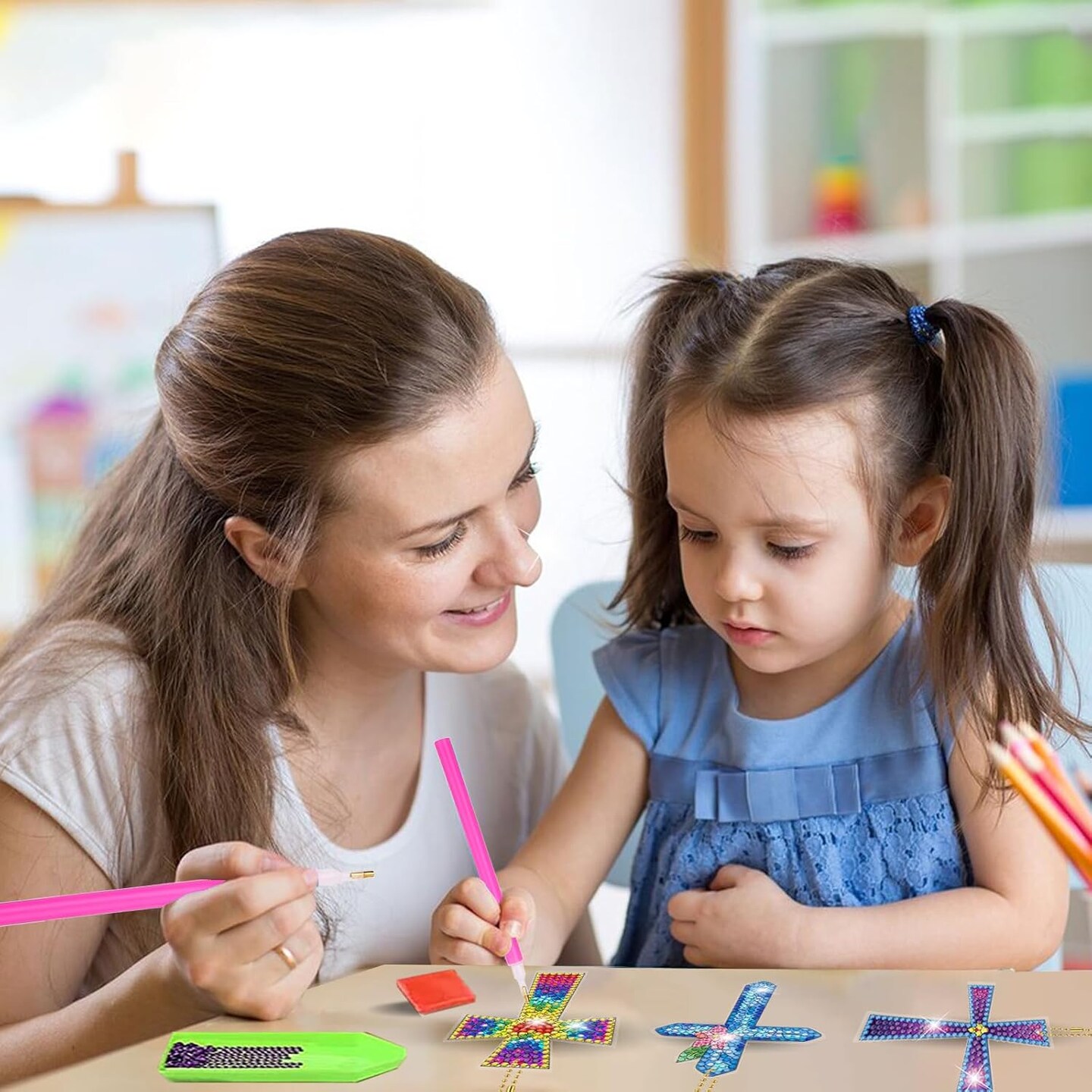 16PCS Double-Sided Cross Diamond Art Keychains – DIY 5D Painting Kits for Adults & Beginners, Religious Craft Gift