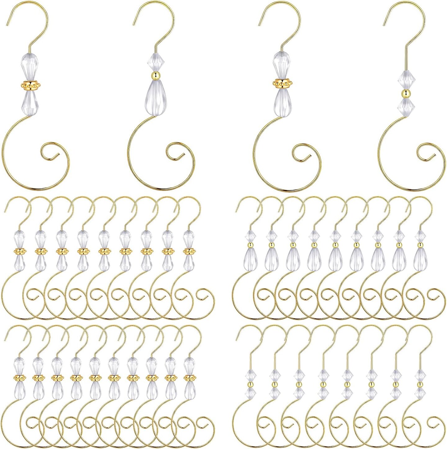 Christmas Ornament Hook Acrylic Wire Ornament Hook Christmas Acrylic Ornament Hook for Christmas Tree Ornament Hanger, Home Decor, 4 Styles (Gold Hook, Transparent Bead,72 Pieces)