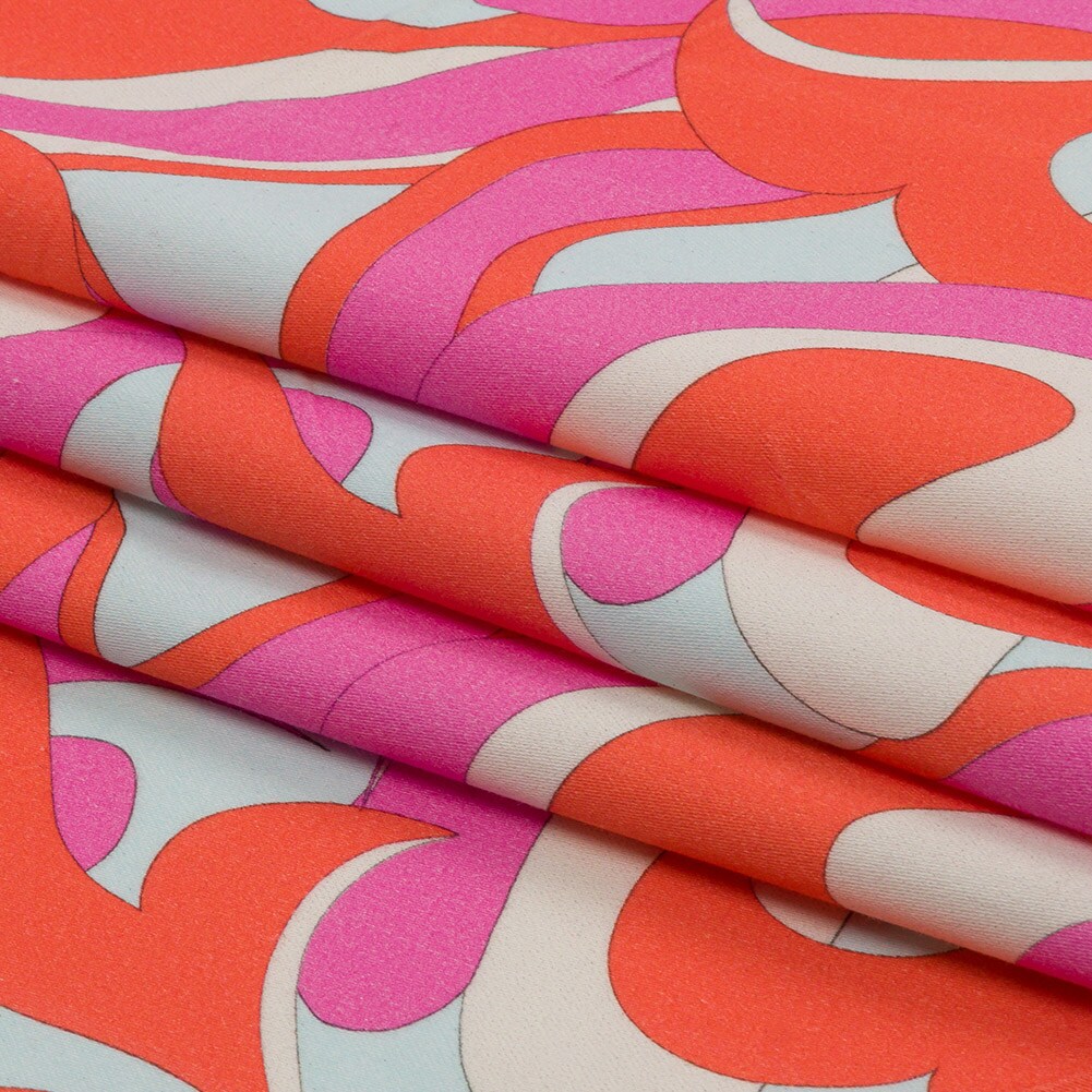1 Yard Hot Pink and Orange Abstract Stretch Cotton Sateen Fabric